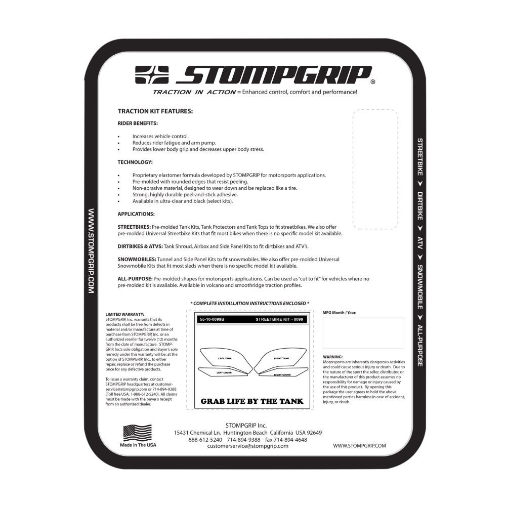 Kit antidérapant noir stompgrip yamaha yzf-r1 / s / m 2015-2020