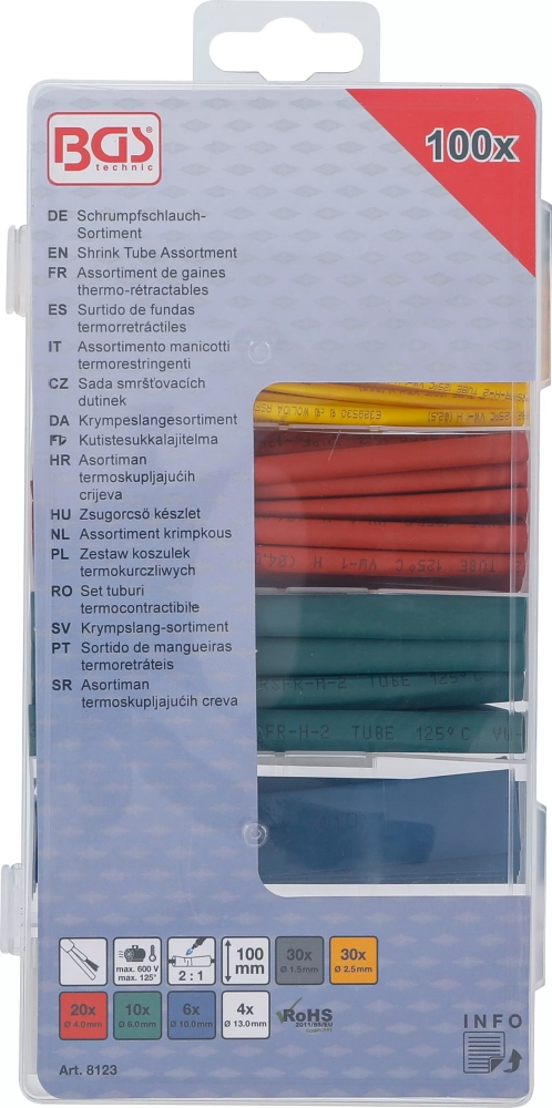 Assortiment de gaines thermo-rétractables | couleurs | 100 pièces