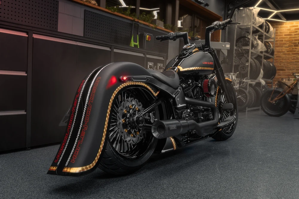 Garde-boue arrière étiré m8 softail 2018-2025 pour pneus 180-200 heritage flhc/flhcs / deluxe flde