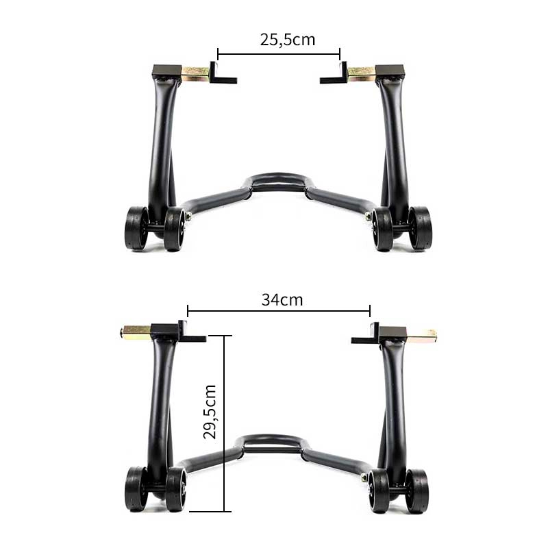Dimensions Béquille arrière universelle à patins pour tous types de bras oscillants 